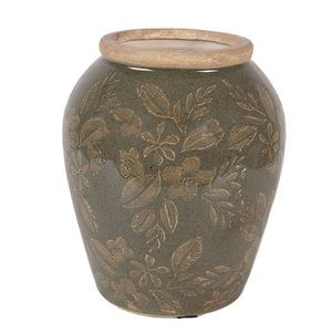 Zelená keramická váza s květy Timothée S - Ø 13*15 cm 6CE2411S obraz