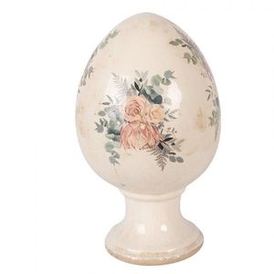 Béžové antik keramické vajíčko s květy Protea Eucalypt XL - Ø 17*28 cm 6CE2393XL obraz