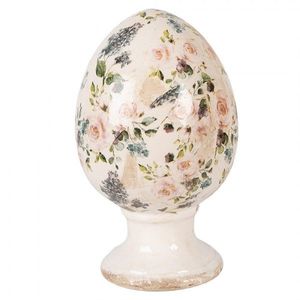 Béžové keramické vajíčko na podstavci s růžemi Rosina L - Ø 15*24 cm 6CE2403L obraz