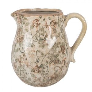 Béžový antik keramický džbán s květy Margaus L - 20*16*20 cm 6CE2413L obraz