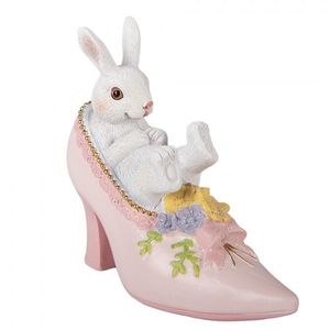 Dekorace bílý králík v růžovém střevíčku - 13*5*12 cm 6PR5979 obraz