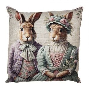 Béžový povlak na polštář s králíky vintage - 45*45cm KT021.440 obraz
