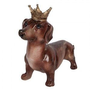 Hnědá dekorace jezevčík s korunkou Dachshund - 35*14*28 cm 6PR6035 obraz