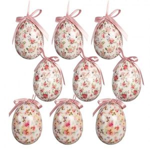 9ks dekorace bílé závěsné vajíčko s květy Spring Egg - Ø 5*8 cm 66448 obraz