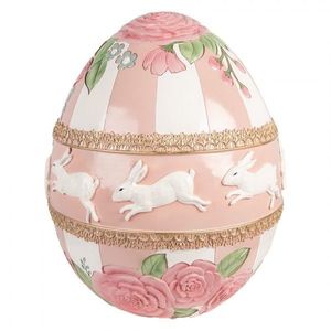 Veliká růžová dekorace vajíčko s květy a králíky - Ø 38*46 cm 6PR6116 obraz