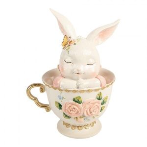 Dekorace králík v šálku s růžemi - 16*13*22 cm 6PR6113 obraz