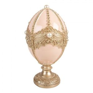 Růžovo-zlaté zdobené vajíčko na podstavci s perlami - Ø 15*27 cm 6PR6109 obraz