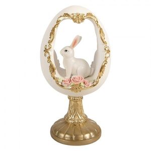 Bílo-zlaté vajíčko na podstavci s králíčkem - 12*11*22 cm 6PR6106 obraz