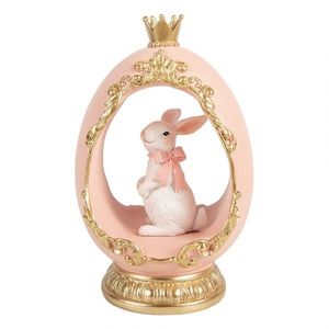 Růžovo-zlaté zdobené vajíčko s králíčkem a korunkou - 13*10*20 cm 6PR6105 obraz