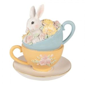 Velikonoční dekorace králíček s květy v šálcích - 13*14*15 cm 6PR6081 obraz