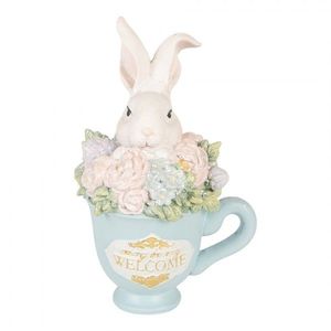 Dekorace králík v modrém šálku s květy - 11*9*16 cm 6PR6076 obraz