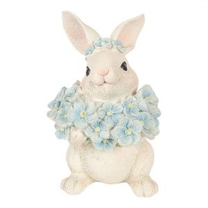 Dekorace bílý králík s modrými květy - 9*10*13 cm 6PR6075 obraz