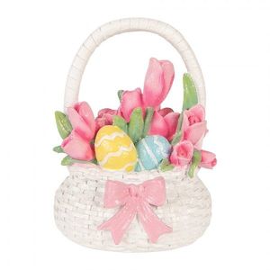 Dekorace košík s tulipány a vajíčky - 14*11*18 cm 6PR6071 obraz