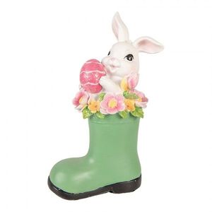 Dekorace bílý králík v zelené holínce - 13*8*20 cm 6PR6070 obraz