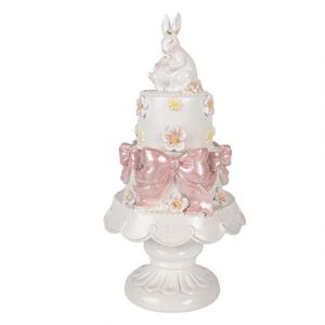Bílo-růžová dekorace králíčci na dortu na podstavci - Ø 15*29 cm 6PR6063 obraz