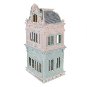 Růžovo-modrý dekorační domek cukrárna Pattiserie - 19*15*38 cm 6PR6005 obraz