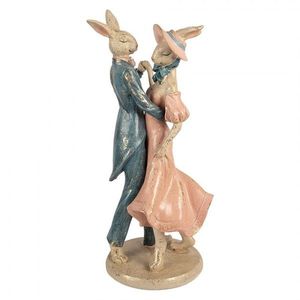 Dekorace tančící králičí pár v šatech se zlatou patinou - 20*18*47 cm 6PR5967 obraz