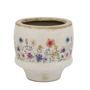 Béžový antik keramický obal květináč s květy Fleurville S - Ø 12*10 cm 65107319 obraz