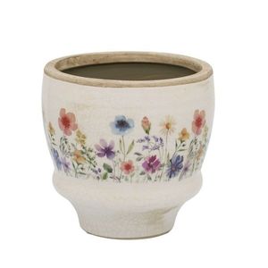 Béžový antik keramický obal květináč s květy Fleurville M - Ø 14*12 cm 65107419 obraz