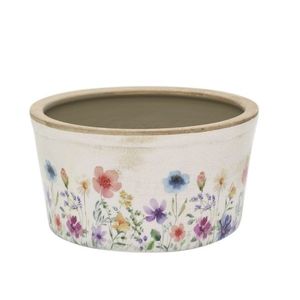 Béžový antik keramický obal květináč s květy Fleurville - Ø 16*9, 5 cm 65107819 obraz