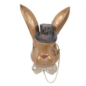 Nástěnná dekorace hnědá zaječí hlava s kloboukem - 17*11*25 cm 6PR6004 obraz