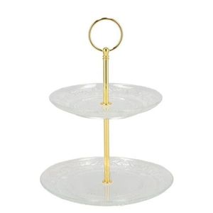 Skleněný 2-patrový etažér Cake transparent - Ø 18/ Ø 15*24 cm 331345 obraz