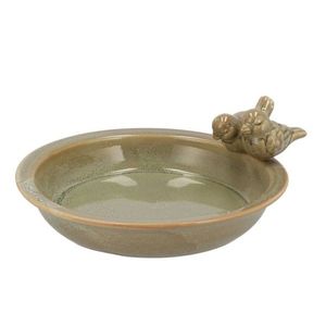 Zelené keramické ptačí pítko/krmítko s ptáčky - Ø 33*5 cm 573219 obraz