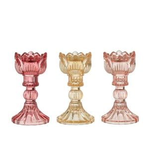 3ks růžový mix skleněný svícen tulipán Tulippo - Ø 8*15 cm 52326 obraz