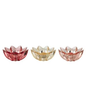 3ks růžový mix skleněný svícen na čajovku ve tvaru květu - Ø 10*5 cm 52324 obraz