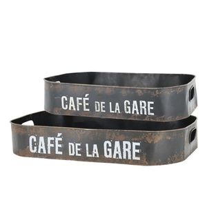 2ks granitový antik kovový podnos Café de La Gare - 52*36*9 cm 64096224 obraz