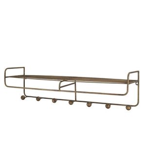 Mosazná antik nástěnná kovová polička s háčky Dianne - 80*20*21cm 41084213 obraz