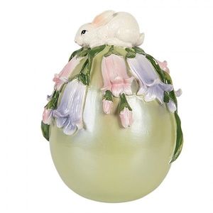 Dekorace zelené vajíčko zdobené květy a králíčkem - Ø 14*17 cm 6PR6104 obraz