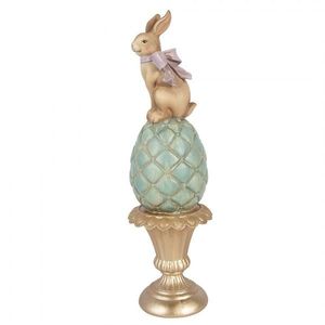 Hnědo-modrá antik dekorace králík na vajíčku na podstavci - Ø 8*29 cm 6PR6065 obraz