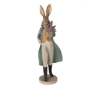 Dekorace zajíc elegán s kyticí v ruce a zlatou patinou - 17*15*53 cm 6PR5998 obraz