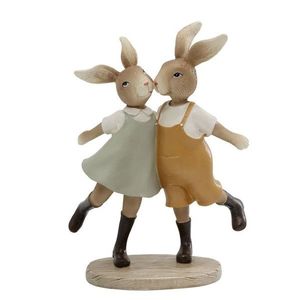 Béžová antik dekorace králíčci v šatech a laclíkách - 15*7*21 cm 39121320 obraz