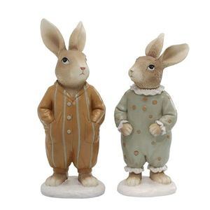 Set 2ks béžová antik dekorace králíčci v pyžámku - 10*8*20 cm 39121220 obraz