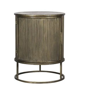 Mosazný antik kovový kulatý odkládací stolek s drážkami Lenne - Ø 40*50 cm 40059513 obraz