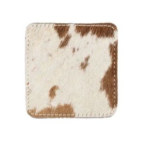 Hnědo bílý čtvercový podtácek z hovězí kůže - 9*9*0, 3cm MHOZVKBW obraz