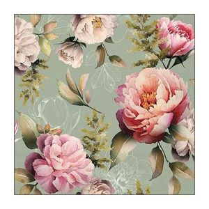 Zelené papírové ubrousky s pivoňkami Peonies - 33*33 cm (20ks) 13318130 obraz