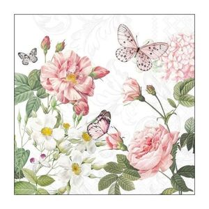 Bílé papírové ubrousky s květy a motýlky Amelia - 33*33 cm (20ks) 13320375 obraz