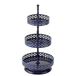 Modrý kovový dekorační třípatrový etažér Nag Blue - Ø 21*55 cm 52636 obraz