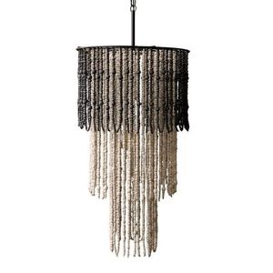 Přírodní stropní světlo s dřevěnými korálky Roellie - Ø 50*90cm/ E27/ 40W 71140200 obraz