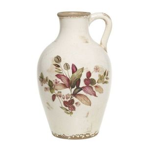 Béžová antik keramická váza s květy a ouškem Florac - Ø 16*26 cm 65086219 obraz