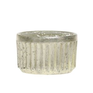 Malý rtuťový skleněný svícen na čajovou svíčku s drážkami - Ø 6*4cm 71086500 obraz