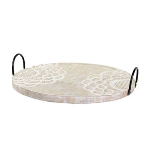 Dřevěný servírovací podnos z mangového dřeva s řezbami Tours - Ø 41cm 61091400 obraz