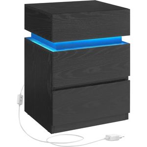 Noční stolek s LED osvětlením, 3 zásuvky, černý dekor dřeva obraz