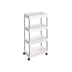 Úzký pojízdný regál na kolečkách, 4 patra, 40x22x86 cm, bílý obraz