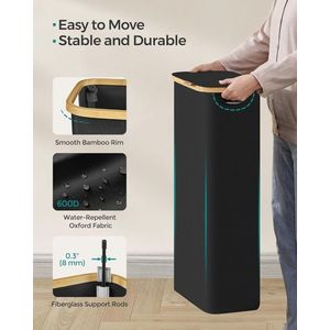 Úzký koš na prádlo 65 l, černý, bambusový okraj obraz