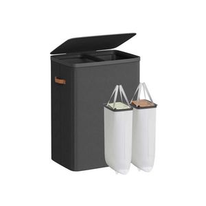 Dvoukomorový koš na prádlo s víkem, černý, 56x40x75 cm obraz