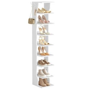 Bílý úzký botník s háčky, 9 polic, 26, 5 x 30 x 147 cm obraz